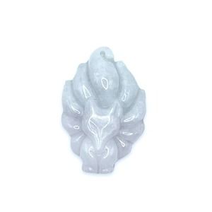 Icy White Jadeite Jade, Ninetails , nine tails, Fox pendant necklace. Certified